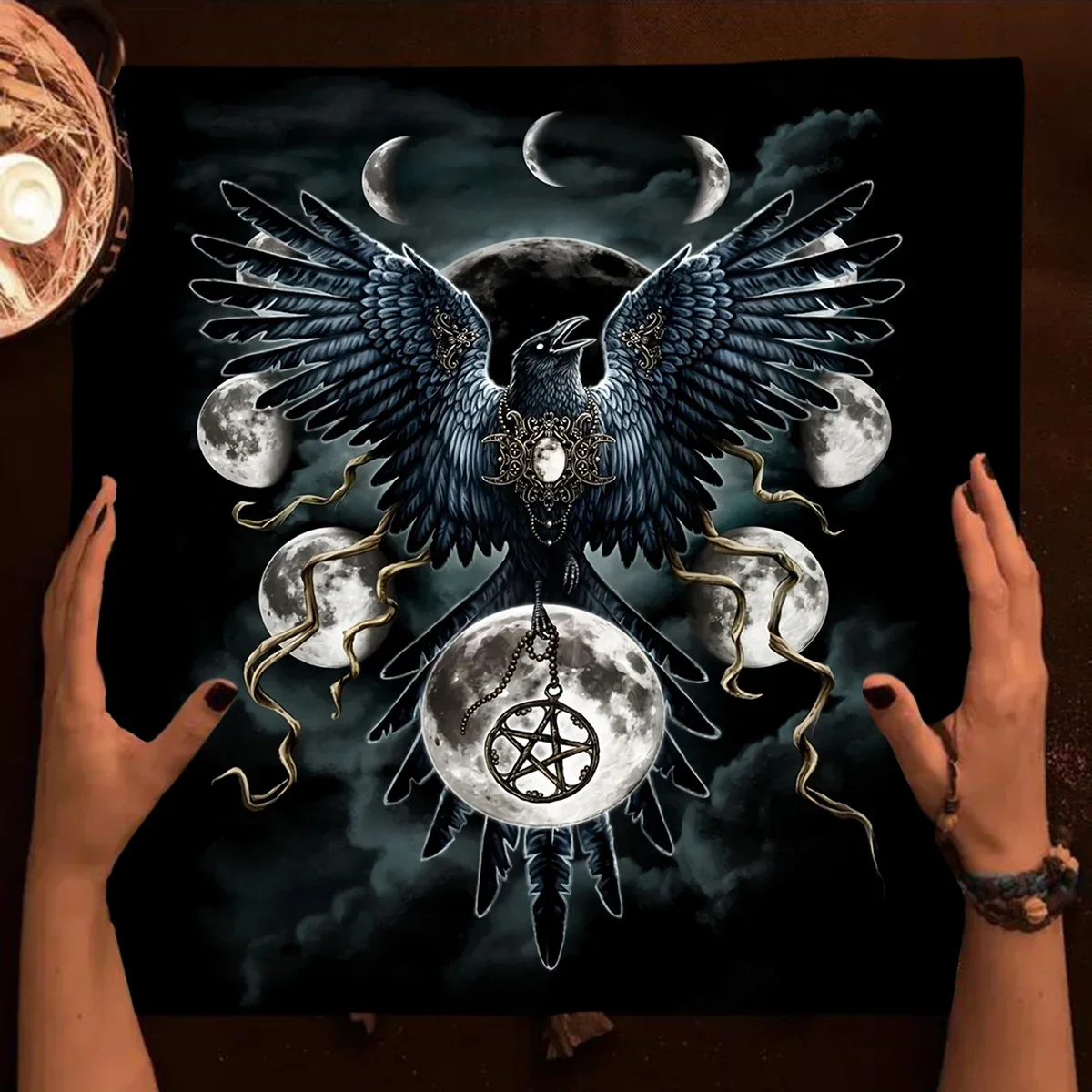 Nappe de Tarot de Divination, aigle, Triple lune, Wicca, tissu d'autel, Phase de lune, nappe païenne, tapis de carte Oracle, décor