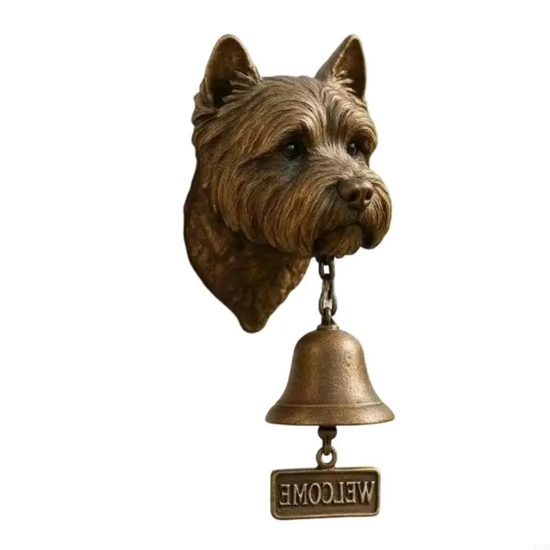 F19B Antik Bronze Hundekopf Willkommensglocken Harze Wandbehang Dekore für den Eingangsbereich