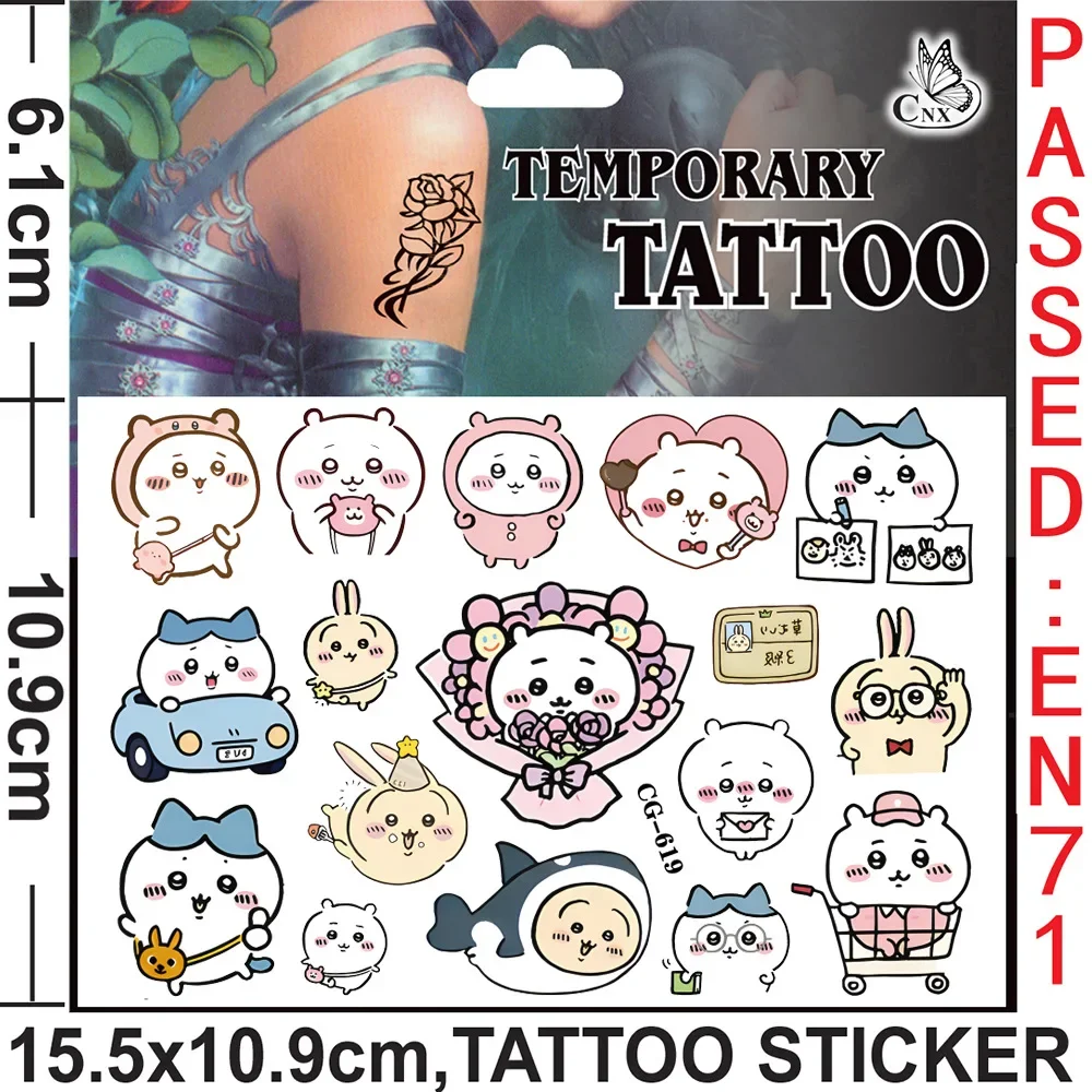 Chiikawa Cartoon Tattoo Sticker for Kids, Etiqueta descartável do tatuagem do partido, Usagi Cute Character Toy Gifts, Novo