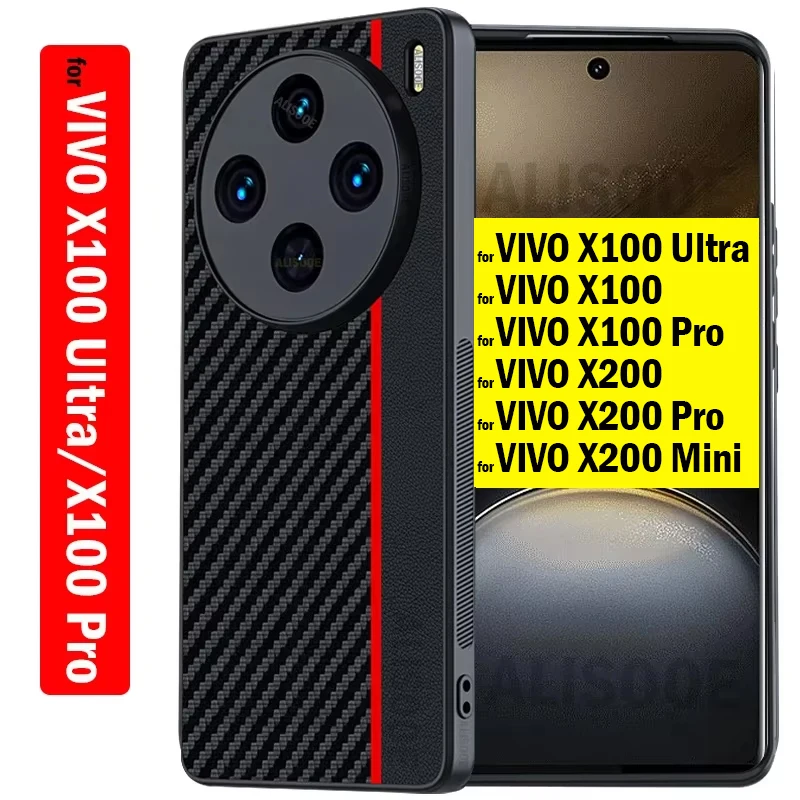 Stoßfest Funda für VIVO X100 Ultra X100 Pro X200 Mini Fall Luxus Faser Textur PU-Leder Schutz Abdeckung für VIVO X100 Capa
