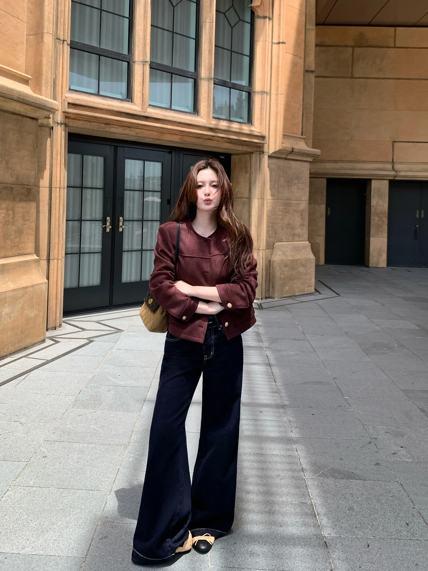 Pusumede Denim Bell Bottom Jeans Low Waist Women's Straight Leg Floor Length Trousers Comfortable Cotton Casual Pants