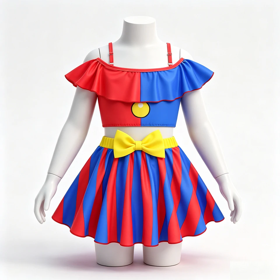Digital Circus Cartoon Girls Swimsuits Halloween Cosplay Summer Beach Pool Party Children's Swimwear Vacation Kids Swim Clothes