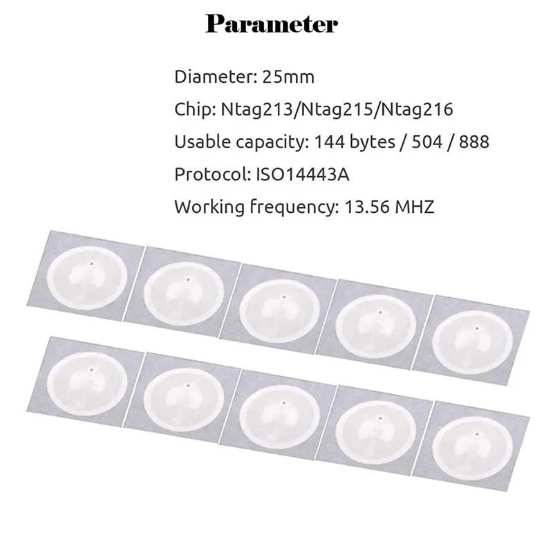 10pcs Ntag213 Ntag215 NFC Tag Sticker 13.56MHz ISO14443A Label Phone Available RFID Adhesive Label