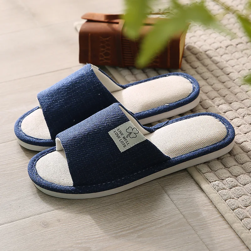 2024 Home Linen Slippers for Men in Spring and Autumn Comfortable Bedroom Open-toed&Breathable Slippers Indoor Mute Floor Shoes