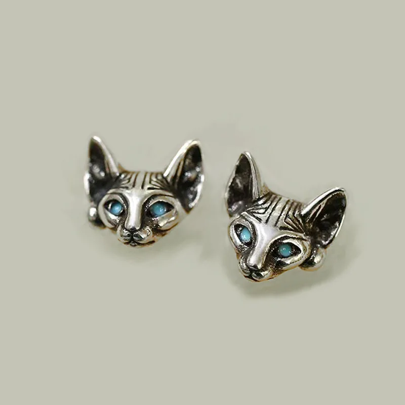 Hot Sell Vintage 925 Silver Needle Little Cat Animal Ladies Stud Earrings Jewelry For Women Accessories Anti Allergy Gifts
