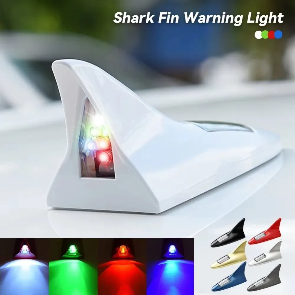 Solar Energy Charging Car Shark Fin Antenna Strobe Flash Mode 4 Light Colors Solar Car Antenna Energy Saving 8 Light Effects