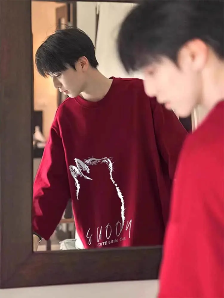 

Heavyweight Hardwearing 500g Men's Hoodl round Ne Long Sve Sweatirt American Retro Sle Spring Autumn Faionable ...