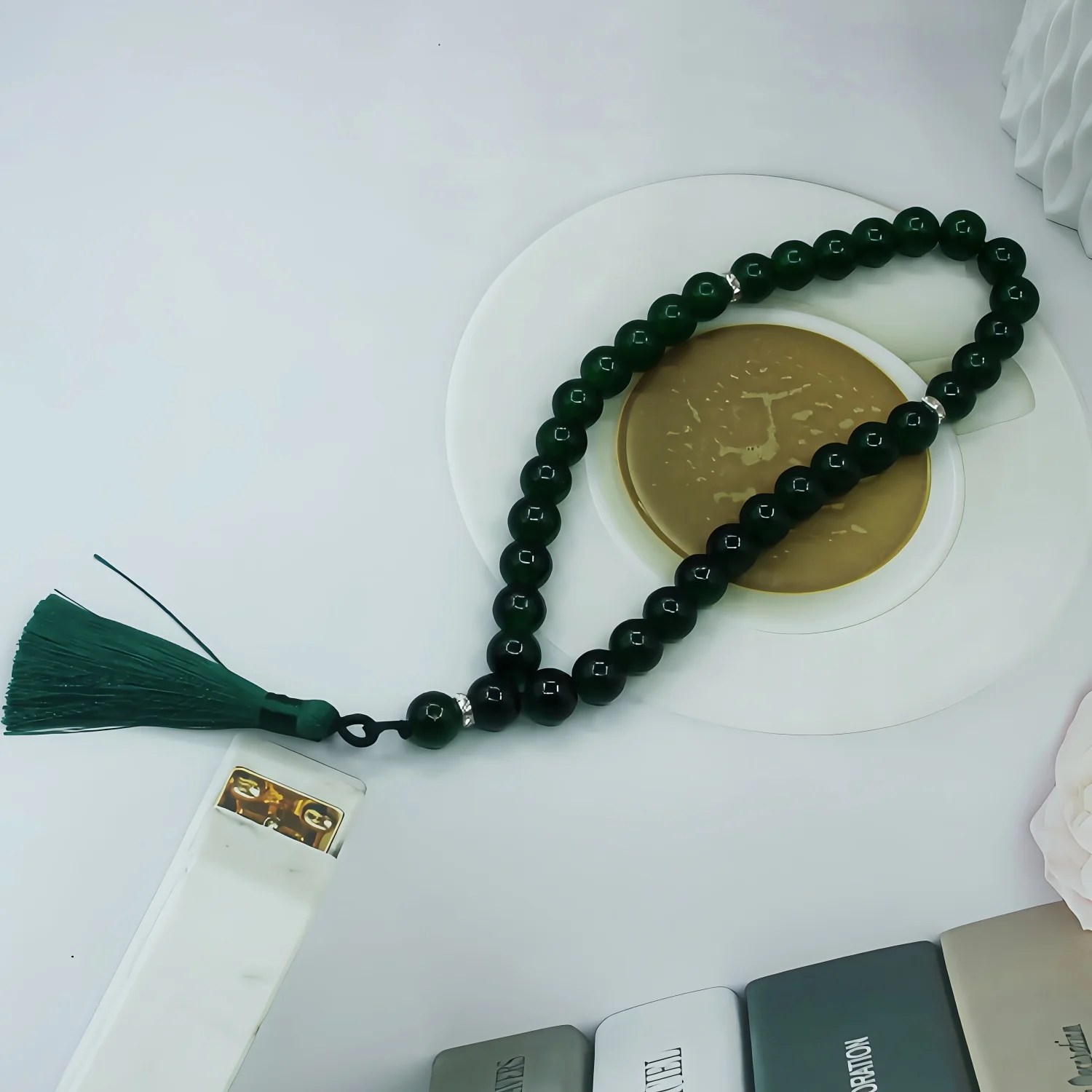 Smooth glass round bead prayer beads bracelet, 33 beads, large 12mm beads, minimalist translucent portable beaded bracelet
