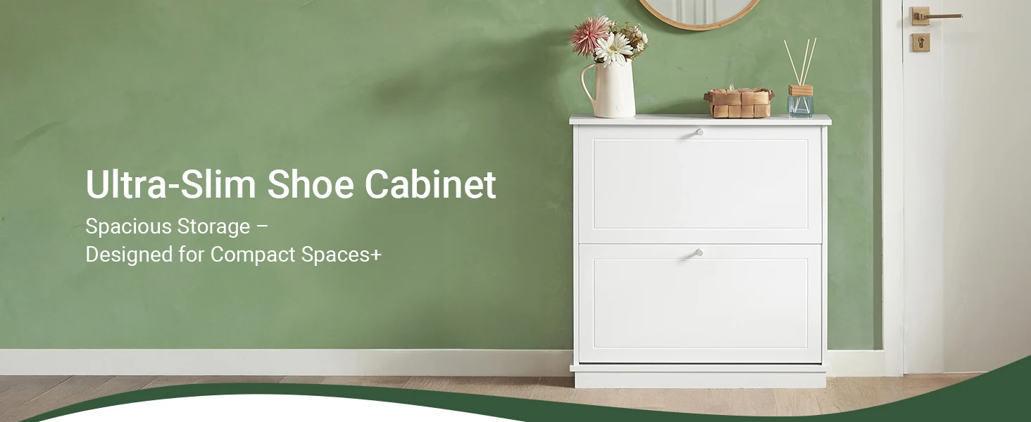 SoBuy FSR99-W Schuhkipper mit 2 Klappen Schuhschrank schmal Schuhregal Schuhkommode Schuhablage – Detail 5
