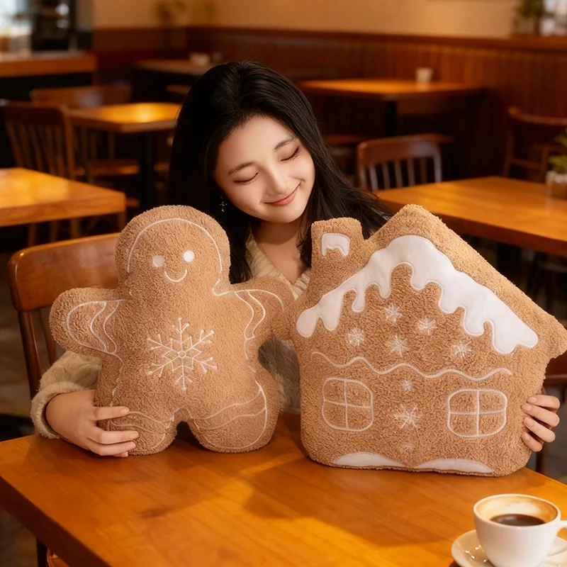 36cm natal homem de gengibre floco de neve casa travesseiro de pelúcia brinquedos biscoito peluche pelúcia macio boneca decoração do quarto presentes