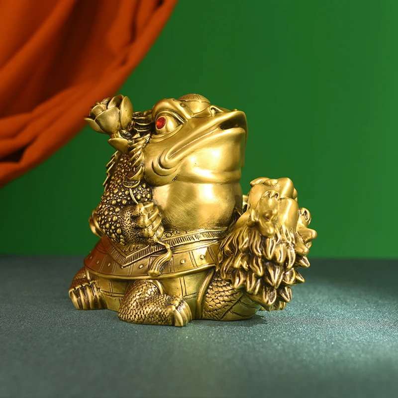 , Brass Living Room Office Bagua Dragon Head Turtle, Copper Mythical Creature Auspicious Ornament, C