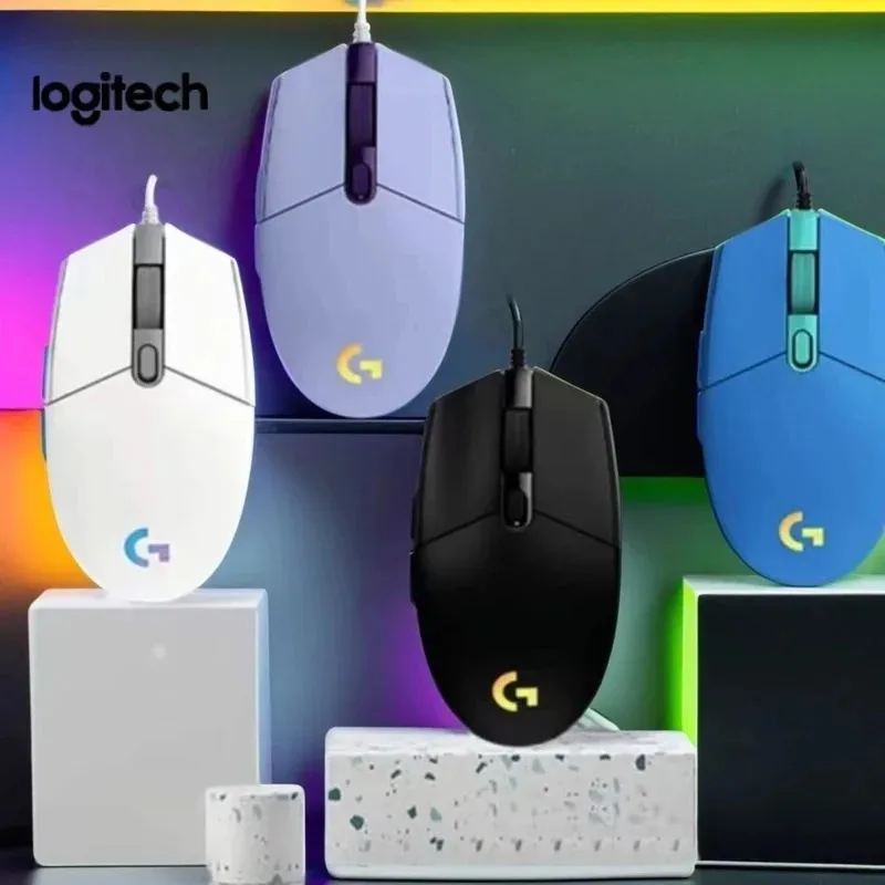 ماوس الألعاب Logitech G102/G203 Lightsync RGB الأصلي مستشعر بصري 8000 نقطة في البوصة، 6 أزرار، تصميم خفيف الوزن، متوافق مع الكمبيوتر/Mac