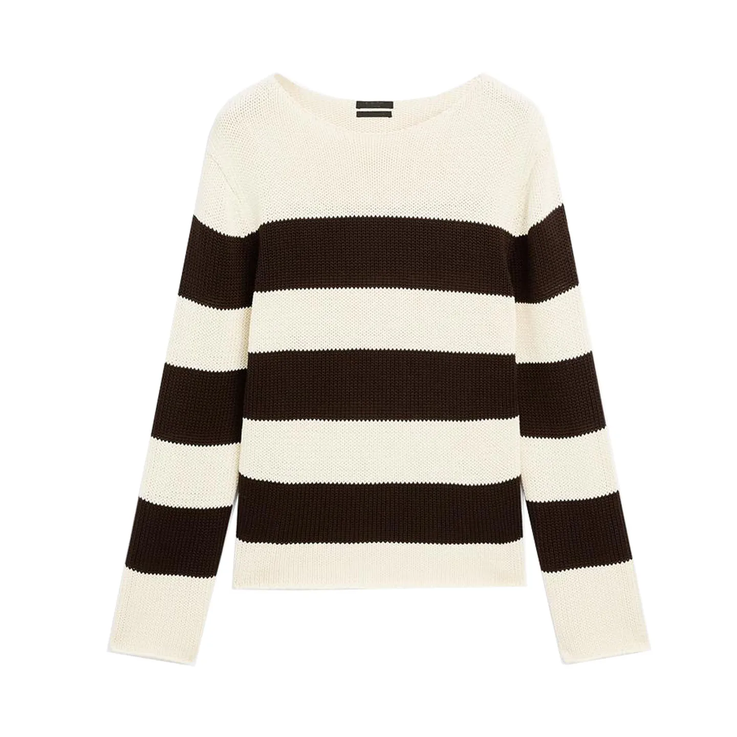 

Casual Cotton Striped round Ne Knitted Sweater Lazy Navy Sle Women's Autumn New Arrival Polyester Fiber Long Sve Top