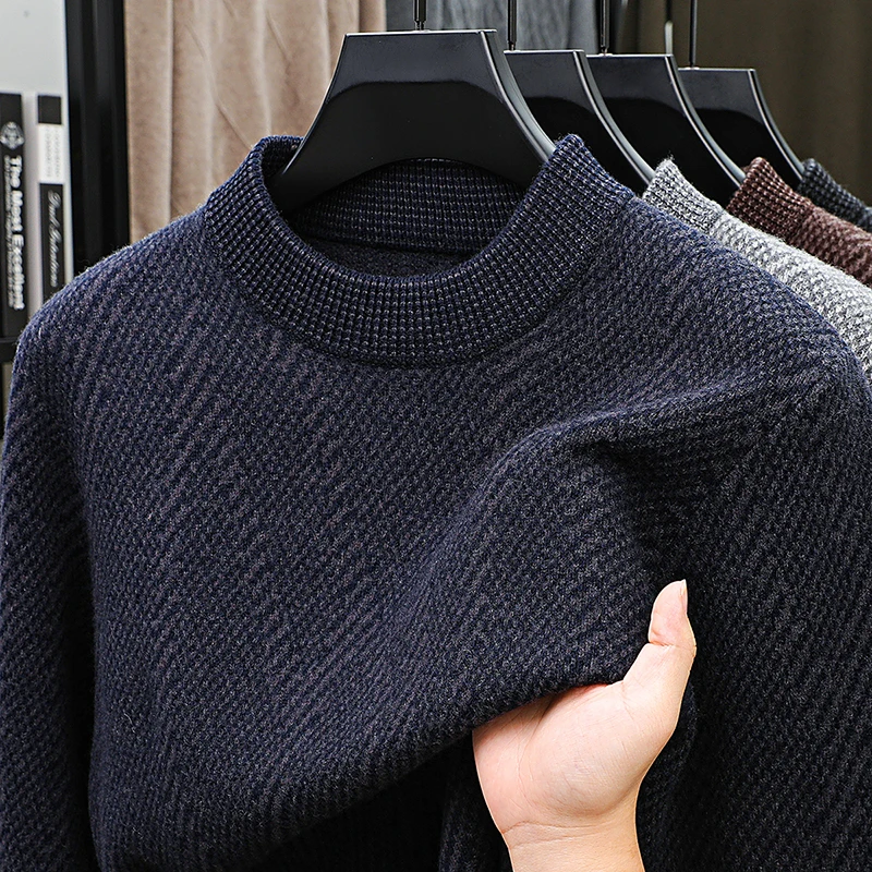 الصوف 100% الرجال الخريف الشتاء الماركات الفاخرة سترة 9 غرز الجاكار الجولة الرقبة طويلة الأكمام تريكو موضة رجل الملابس القمم #2