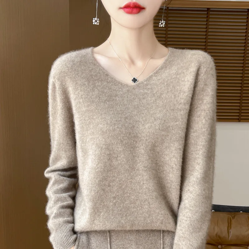 Seamless one wool sweater solid color long sleeve minimalist design 24 new women's knitted sweater