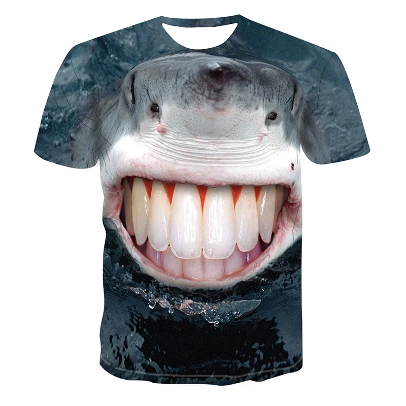 Summer Fashion Fishing Clothes Shark 3D Printed T-shirt Men and Women Hip-hop Short-sleeved Top XS-5XL