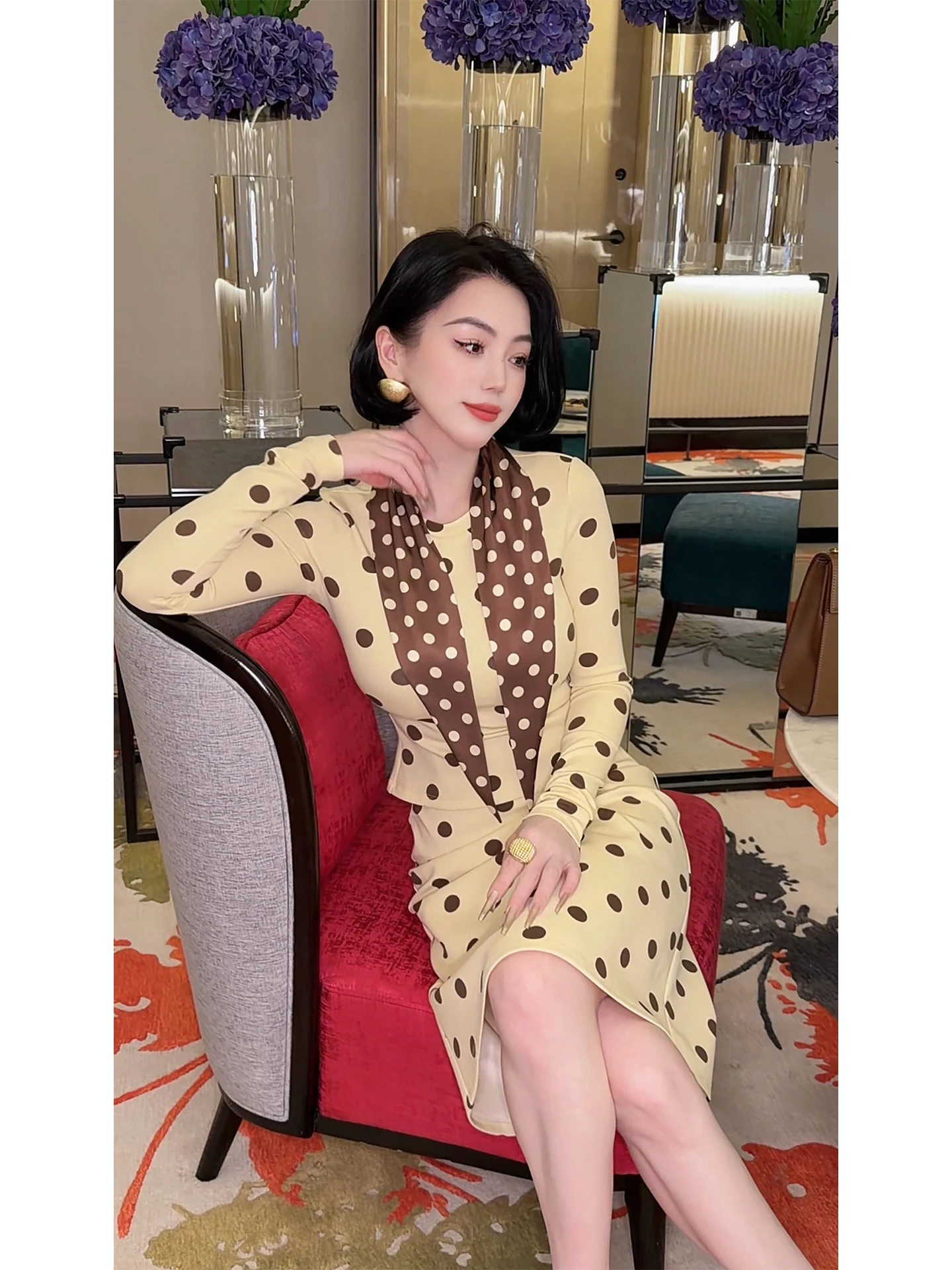 

Wildsiren Polka Dot T-Shirt And Skirt Set Women's Waist-Cinching Slimming Spring Fashion Set Casual Wear Cotton Blend