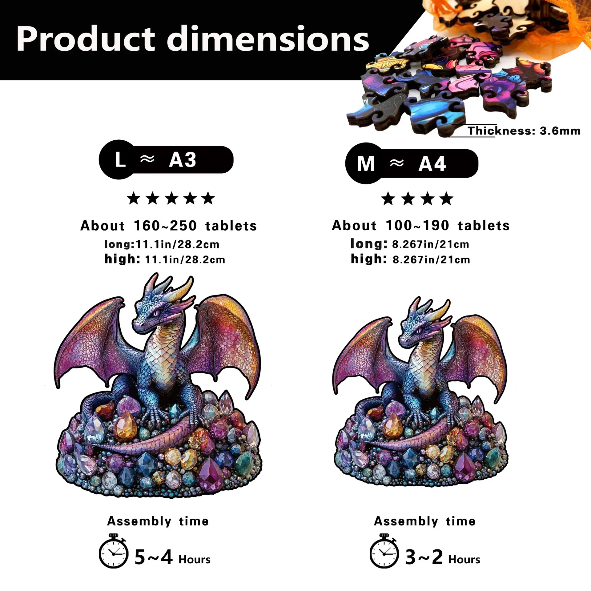 ตัวต่อจิ๊กซอว์รูปมังกร 142/209 ชิ้น ตัวต่อไม้มังกรรูปทรงแปลกตา เกมคลายเครียด ของขวัญวันเกิด ของเล่นเสริมพัฒนาการแสนสนุก