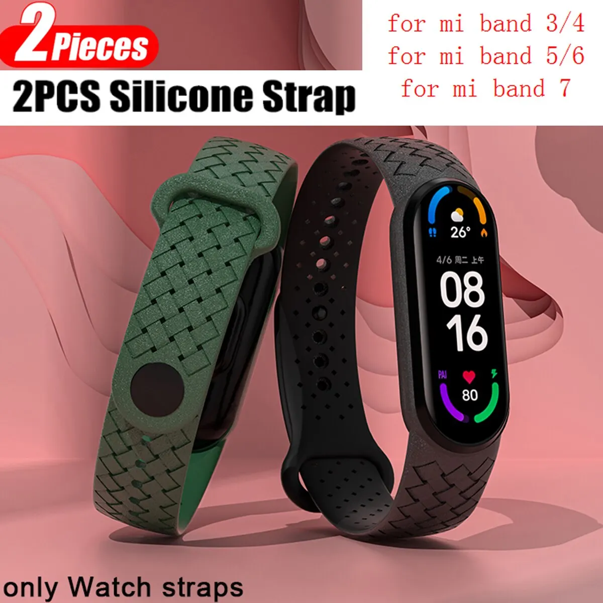 2pcs Silicone Braided Solo Loop Bracelet For Xiaomi Mi Band 7 Wristband Sport Smartwatch Correa NFC Band7 Mi Band 6 5 4 3 Strap