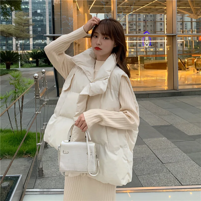 Korean Stand Collar Loose Waistcoat Women Winter Warm Cotton Padded Sleeveless Vest Quilted Jacket Coats Streetwear Outerwears