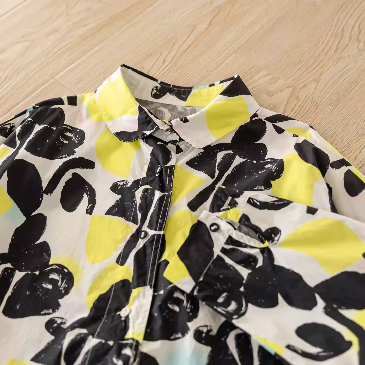 

Весенняя одежда 2026: Женские рубашки и блузки из 100% хлопка в японском стиле Харадзюку с принтом желтых листьев, оверсайз