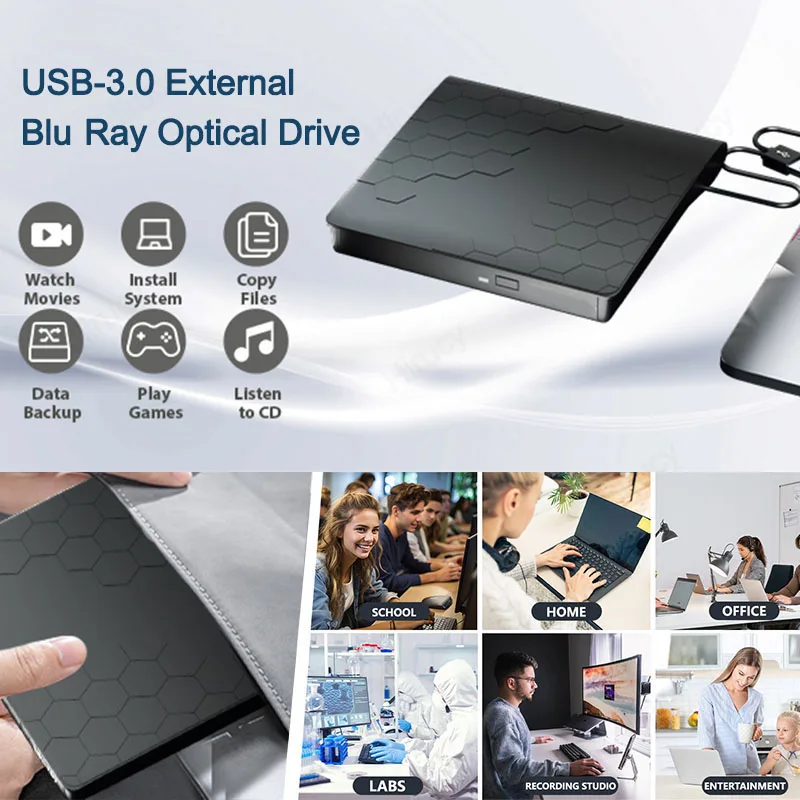 Drive Blu-ray eksternal USB 3.0 tipe-c CD DVD BD RW Player Burner Drive optik portabel untuk Macbook Laptop Desktop PC