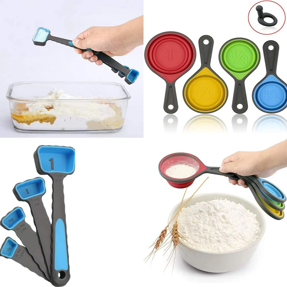 Foldable Silicone Measuring Cups and Measuring Spoons Set, Measuring Spoons for Cooking Baking Dosing Dosing Aid