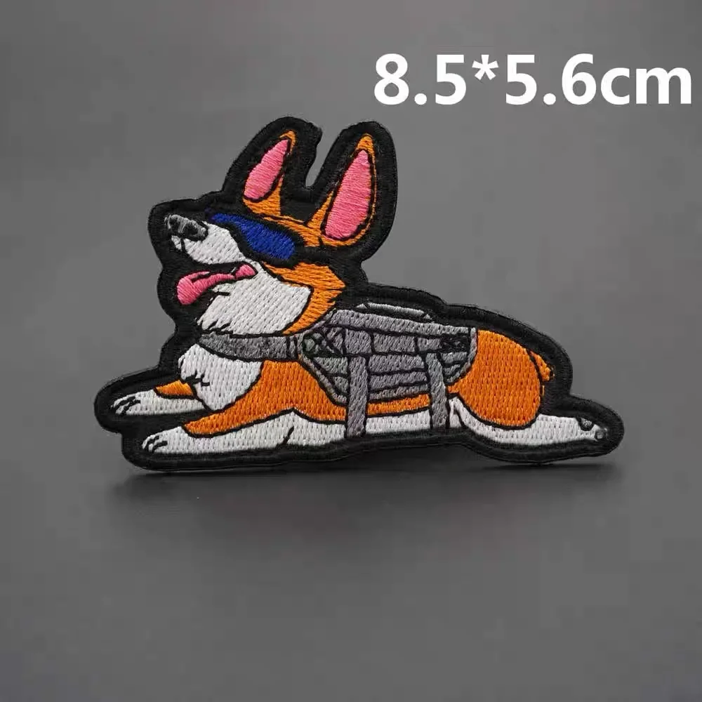 

Cute Corgi Head Cartoon Animal Embroidered Hook&Loop Patches Tactical Morale Badge Puppy Armband for Backpack Clothes Stickers