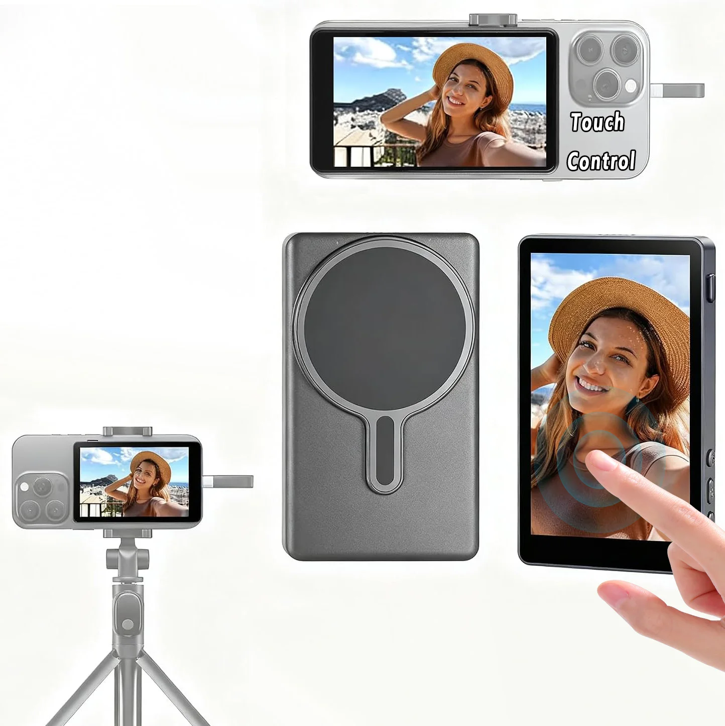 4.2 Inch Touch Magnetic Selfie Display Wireless Screen Casting Rear Camera Screen for Smartphone Live Streaming & Photography