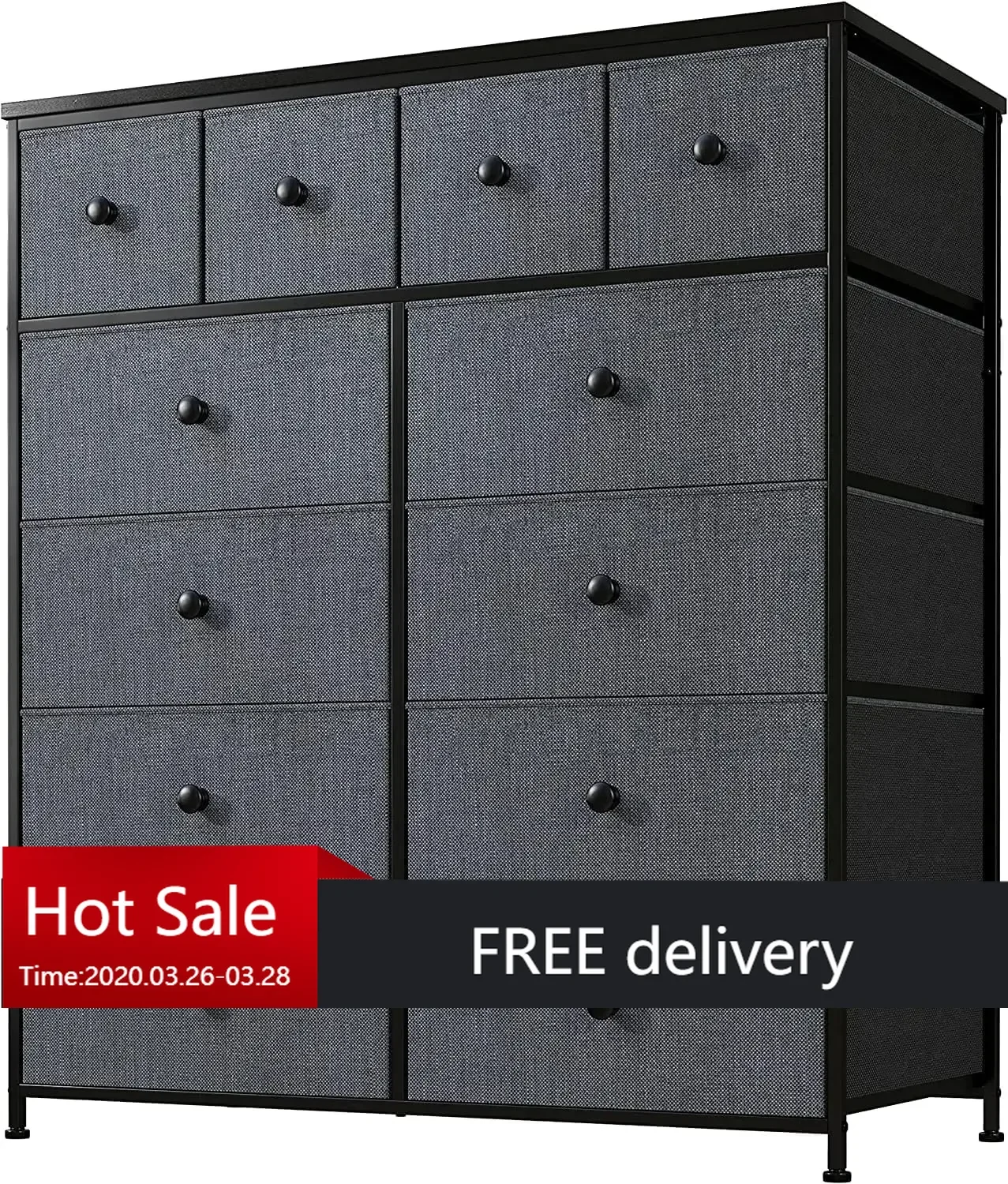 Fabric Dresser for Bedroom with 12 Deep Drawers Dressers & Chest of Drawers for Bedroom,Hallway,Dark Grey,12