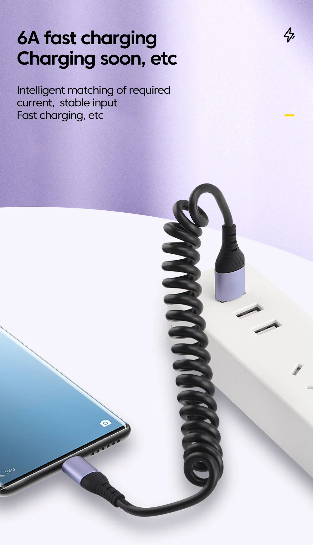 6A Elbow USB Type C Spring Short Cable 20cm to 1m 66W 100W Dual Type C Fast Charging Cable Wire For iPhone 15 16 Samsung Xiaomi