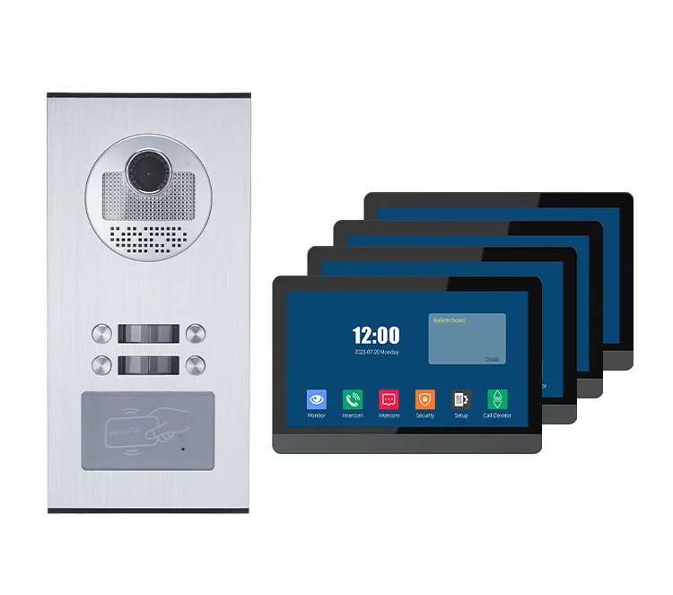 

High Quality 4-Unit Video Intercom System With 7 Inch Wired Connectivity Door Phones For Apartments Entryway Security