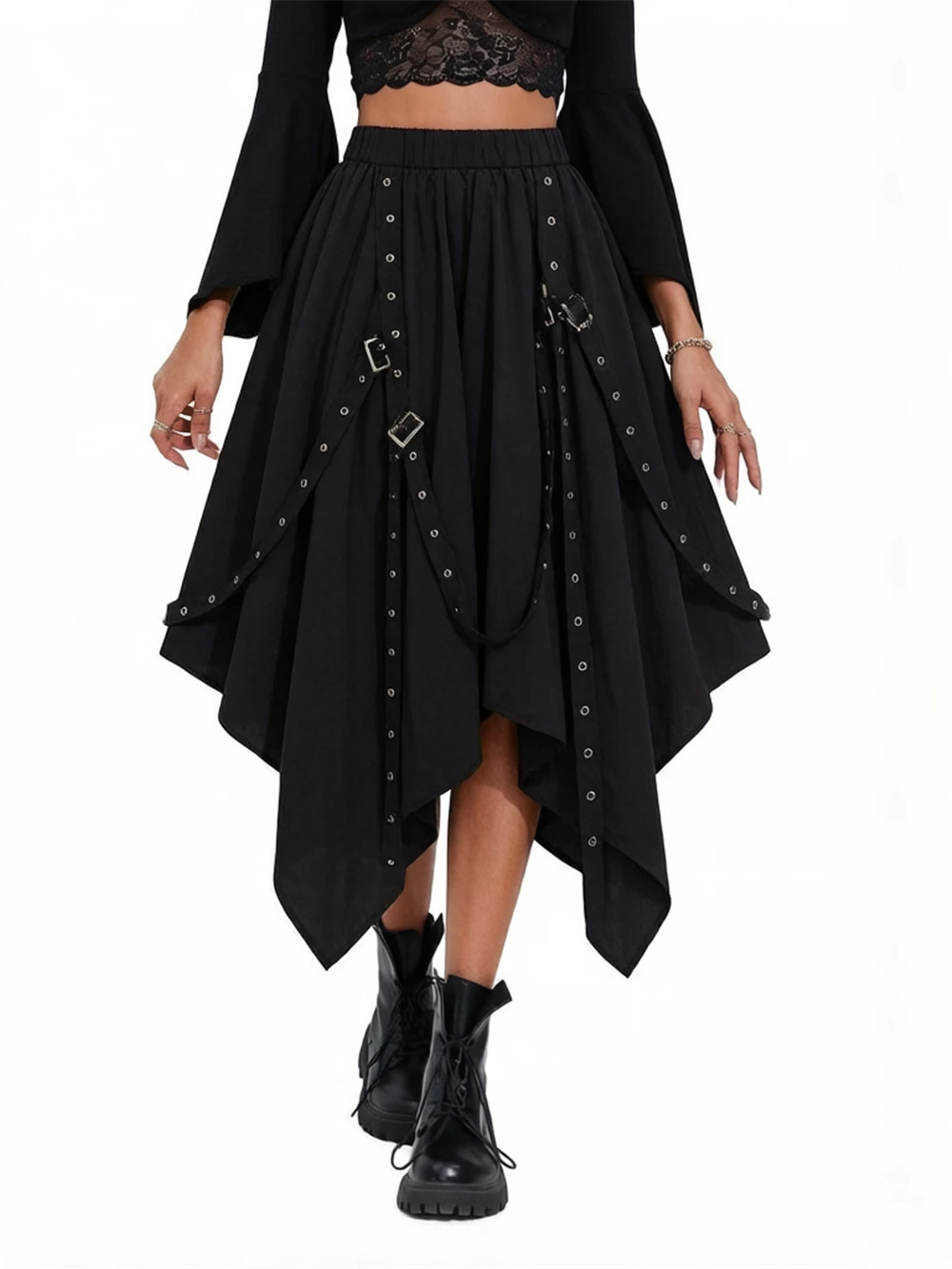 Streetwear  Skirts Punk Gothic Harajuku Black Steampunk Irregular Wide Leg Oversize Korean Fashion Rivet Bandage Punk