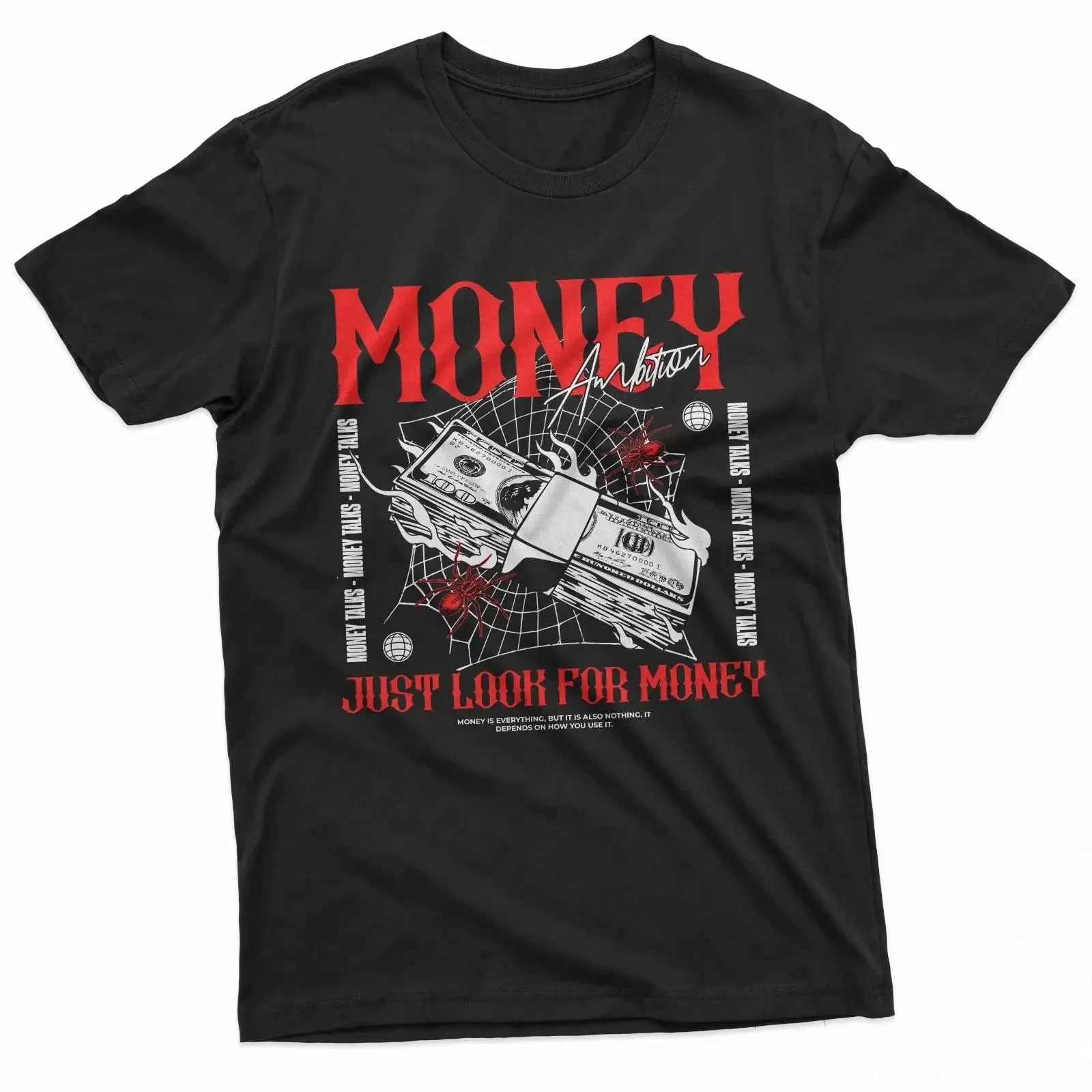 T-shirt Streetwear Money Ambition Burning Cash, vintage, délavé, extensible, vêtements de créateur, streetwear confortable, unisexe, doux