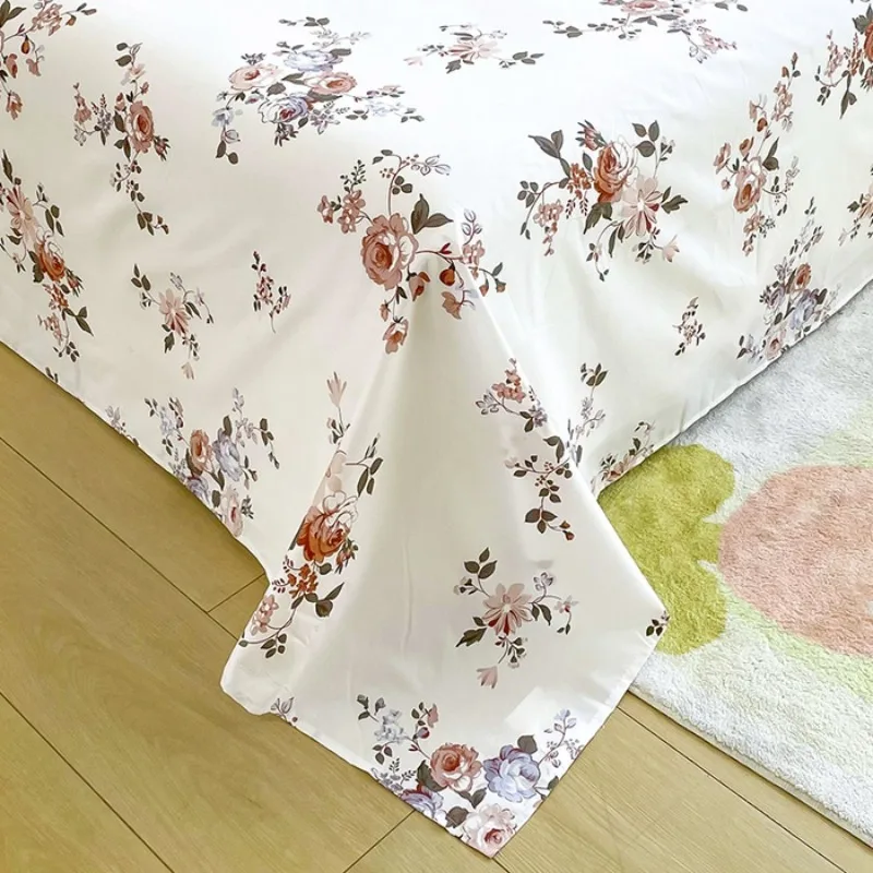 3PC White Floral Printed Bed Sheet Set with Pillowcases, Vintage Rose Flower Bedding Set for Bedroom, Elegant Home Decor