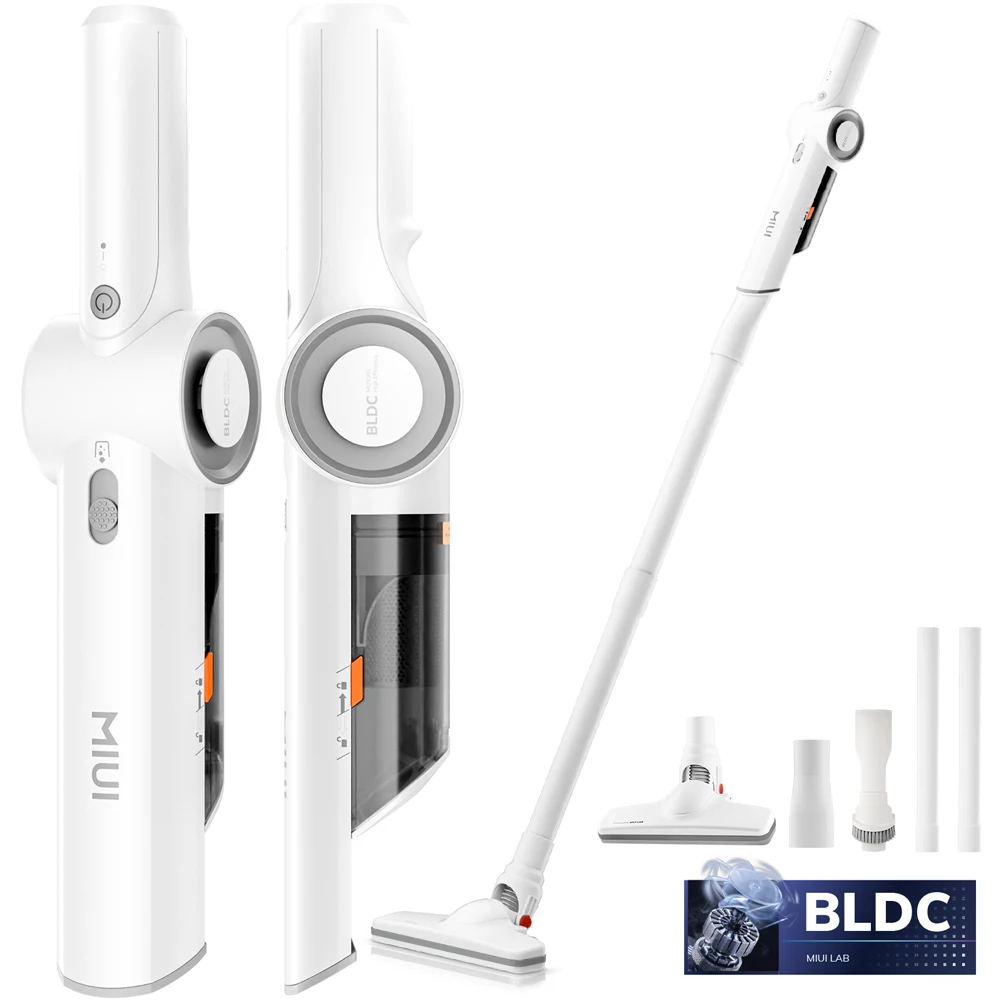 مكنسة كهربائية محمولة لاسلكية متعددة الوظائف بدون فرش مناسبة لشعر الحيوانات الأليفة والمنزل والسيارة، خفيفة الوزن، بيضاء