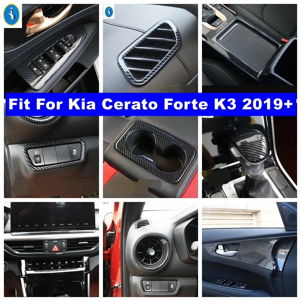 

Carbon Fiber Look Car Side Air Outlet / Gear Shift Panel / Water Cup Decor Frame Cover Trim For Kia Cerato Forte K3 2019 - 2023