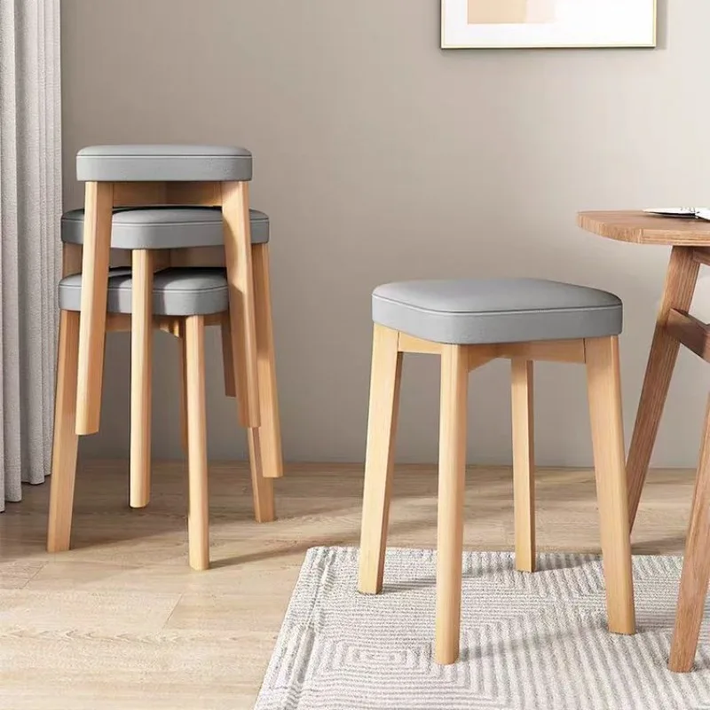 Solid wood stool can be stacked soft bag square stool household strong and durable dining table spare high bench simple dining