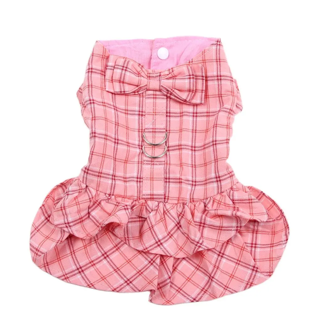 New Dog Cat Dress Shirt Plaid&Bow with Matching Dog Leash Pet Puppy Skirt Spring/Summer clothes apparel 5 sizes