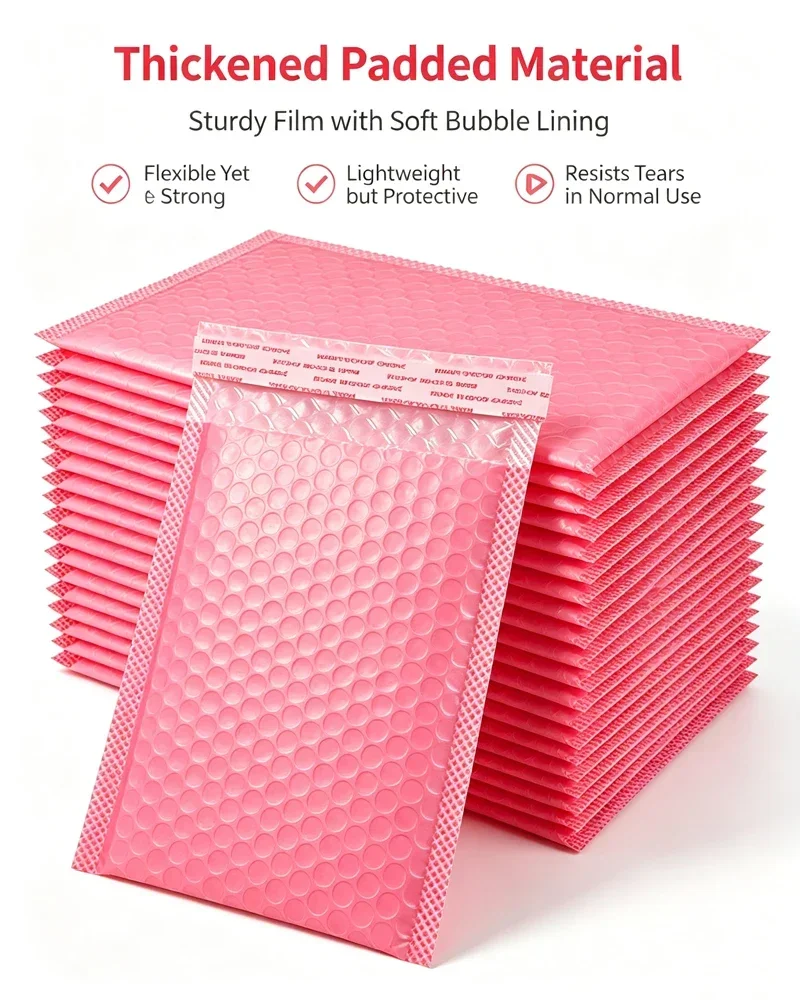 20 Stück rosa Luftpolsterumschläge, wasserdichte Schaumstoff-Luftpolstertaschen, Express-Versandumschläge, selbstklebende Verpackungstaschen, Organizer – Detail 6