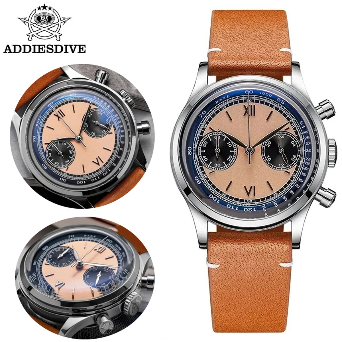 ADDIESDIVE AD2037 Men's Quartz Watch Bubble Mirror Glass 100m Diving Wristwatch 60min Chronograph for Man 38mm Vintage Watches