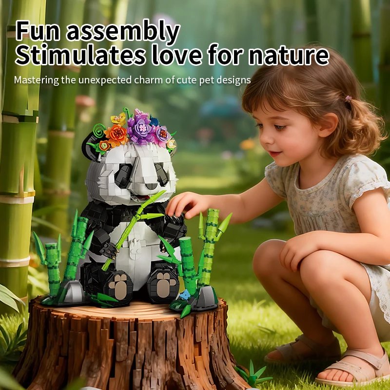 

Adorable Panda Figure with Flower & Bamboo Building Blocks, Unique Chinese Style Model, Perfect Gift for Kids and Toddlers