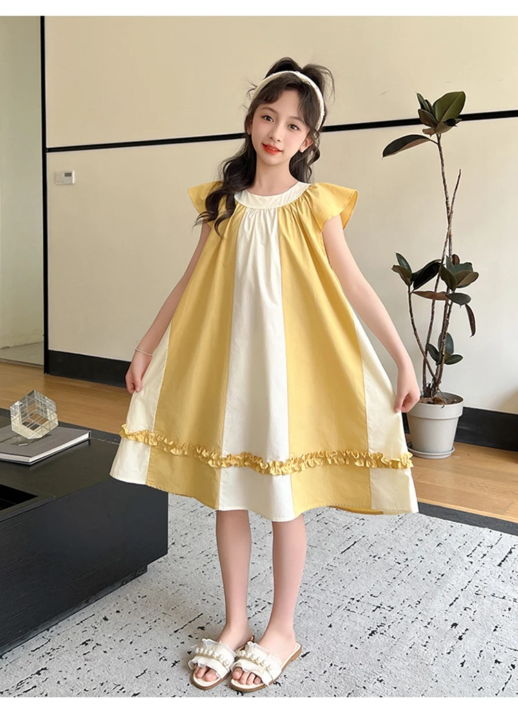 Neues Sommerkleid in hoher Qualität für Kinder, ärmelloses Patchwork-Baumwollkleid für junge Mädchen im Alter von 5 6 7 8 9 10 11 12 13 14 Jahren. – Detail 11