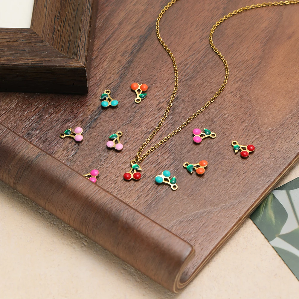 20 Stück Edelstahl-Emaille-Anhänger in Kirschform für DIY-Schmuckherstellung für Mädchen, Halsketten, Damenanhänger, Armbänder und Ohrringe – Detail 4