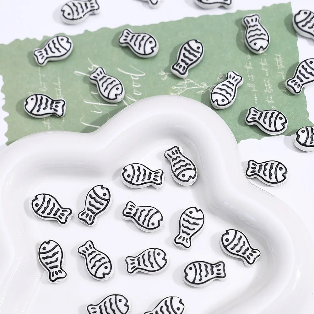 5PCS Hand Drawn Colorful Marine Fish Ceramics Beads Shaped Spacer Beads For DIY Necklace Bracelet Jewelry Making Accessorie