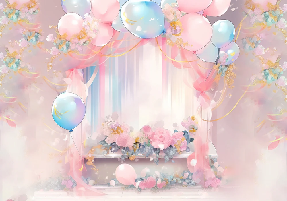 

Dream Balloons Backdrop Pink Flower Background Birthday Wedding Party Decoration Portrait Photo Studio Props W-8673