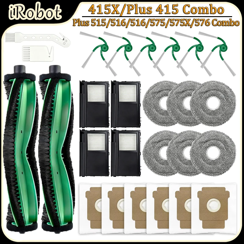 For iRobot 415X/Plus 415 Combo/Plus 515/516/575/575X/576 Combo Robot Vacuum Accessories Main Brush Filter Mop Replacement Parts