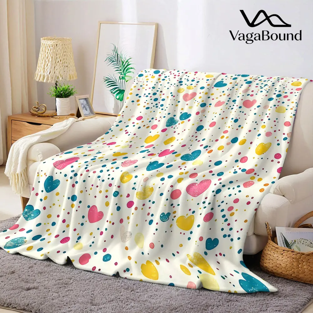 Multicolor Confetti Hearts Flannel Blanket Warm Soft Halloween Christmas Decorative Couch Warm Cozy All-Season Gift