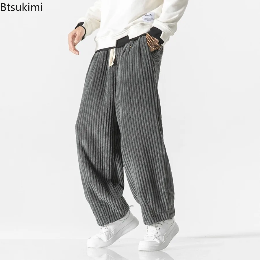 Новые мужские вельветовые брюки Харадзюку, осенне-зимняя повседневная уличная одежда, мешковатые шаровары в китайском стиле, мужские модные утепленные спортивные штаны