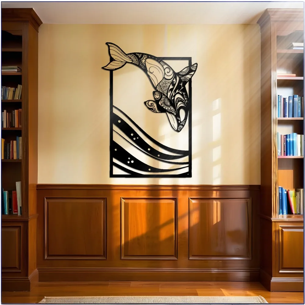 CIFbuy Large Modern Whale Wall Art Thick Black Iron Ocean Decor Laser Cut Horizontal Panel Living Room Bedroom Housewarming